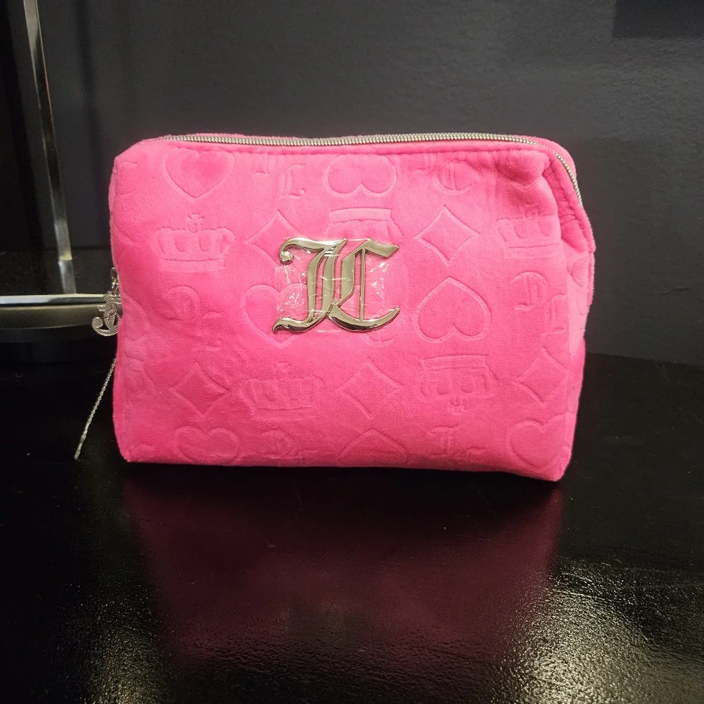 New Juicy Couture Large Pink Crown/Hearts Cosmetic Bag 1 Bottle Incl Gol…